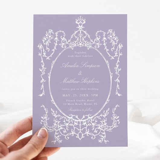Romantic French Frame Purple Wedding Invitation 招待状