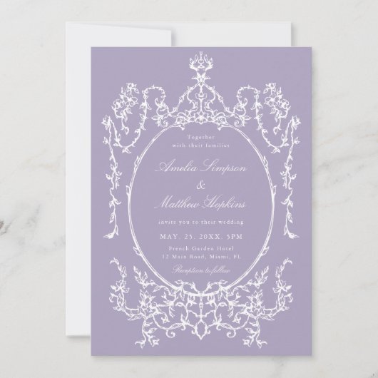 Romantic French Frame Purple Wedding Invitation 招待状 (正面)