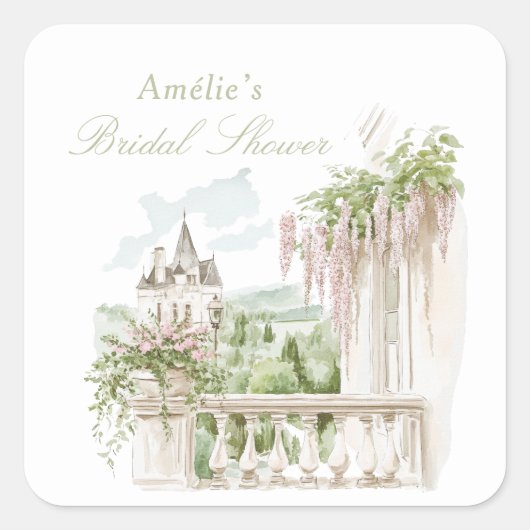 Romantic French Garden Chateau Bridal Shower  スクエアシール (正面)