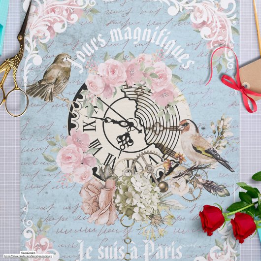 Romantic French grunge blue floral Ephemera Chic 薄葉紙