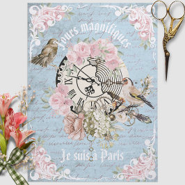 Romantic French grunge blue floral Ephemera Chic 薄葉紙