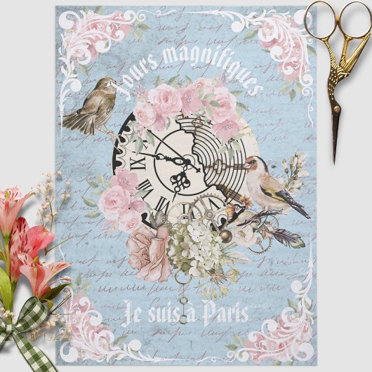 Romantic French grunge blue floral Ephemera Chic 薄葉紙