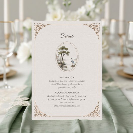 Romantic French Heron Oval Frame Wedding エンクロージャーカード