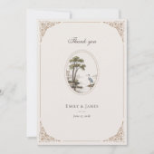 Romantic French Heron Oval Frame Wedding サンキューカード (正面)