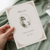 Romantic French Heron Oval Frame Wedding サンキューカード