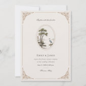Romantic French Heron Oval Frame Wedding Invitatio 招待状 (正面)