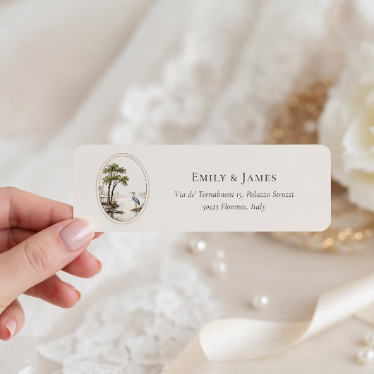 Romantic French Heron Wedding Return Address Label ラベル