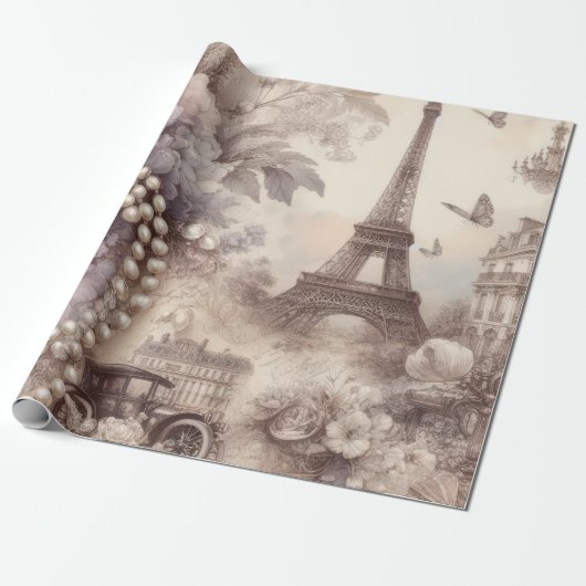 Romantic French Lavender, Eifel & Pearls Decoupage ラッピングペーパー (アンロールド)