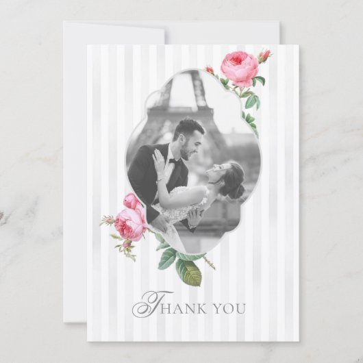 Romantic French Rose Botanical Photo Wedding サンキューカード (正面)