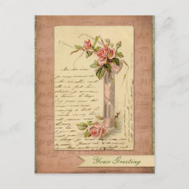 Romantic French Vintage Pink Rose Postcard ポストカード