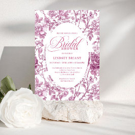 Romantic Fuchsia Pink Roses Pattern Bridal Shower  招待状
