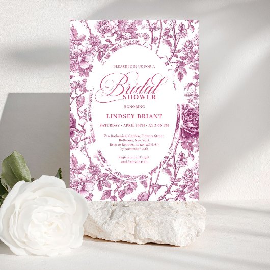 Romantic Fuchsia Pink Roses Pattern Bridal Shower  招待状