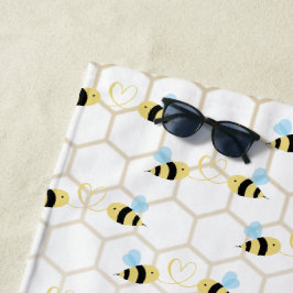 Romantic Funny Two Honeybees In Love Design ビーチタオル