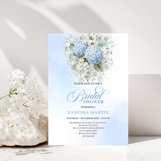 Romantic Garden Blue Floral Bridal Shower Invite 招待状