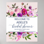 Romantic Garden Bridal Shower Welcome ポスター<br><div class="desc">This romantic garden bridal shower welcome poster is perfect for an elegant wedding shower. The design features a dainty floral watercolor bouquet on a pale pink background with navy blue text. You can change the color of the background to match your wedding colors by clicking the "customize" button. Customize the...</div>