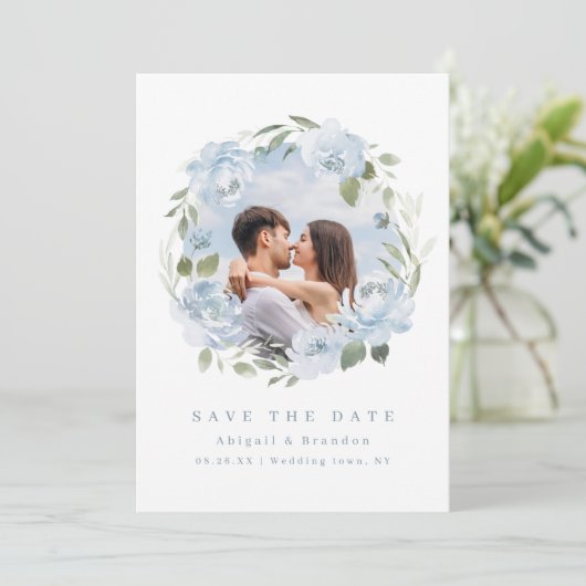 Romantic garden dusty blue floral wedding photo セーブザデート (スタンド正面)