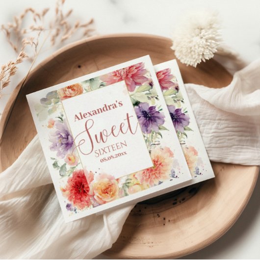 Romantic Garden Florals Sweet Sixteen スタンダードカクテルナプキン