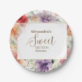 Romantic Garden Florals Sweet Sixteen ペーパープレート (正面)