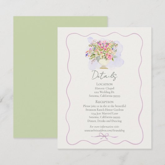 Romantic Garden Green Floral Wedding  エンクロージャーカード (正面/裏面)