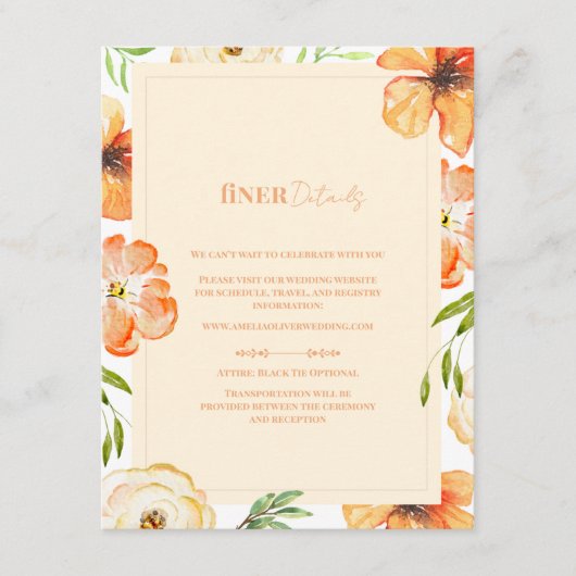 Romantic Garden Peach Floral Wedding Finer Details エンクロージャーカード (正面)