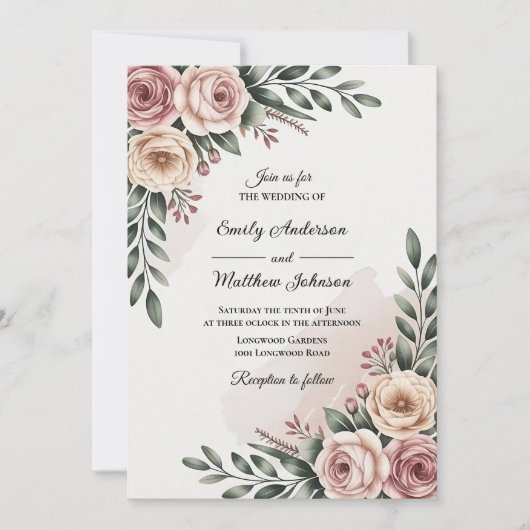 Romantic Garden Rose Wedding Invitation 招待状 (正面)