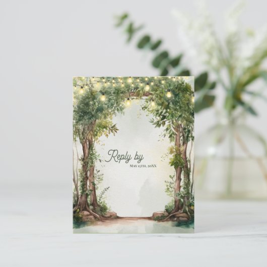 Romantic Garden String Lights QR Code Wedding  出欠カード (スタンド正面)