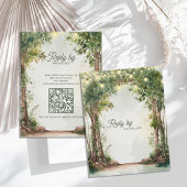 Romantic Garden String Lights QR Code Wedding  出欠カード