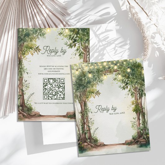 Romantic Garden String Lights QR Code Wedding  出欠カード