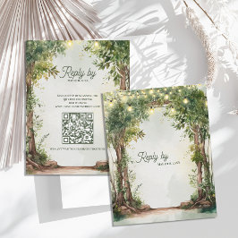Romantic Garden String Lights QR Code Wedding  出欠カード