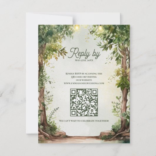 Romantic Garden String Lights QR Code Wedding  出欠カード (裏面)
