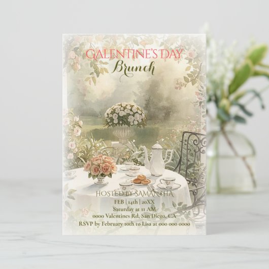 Romantic Garden Tea Galentine Brunch Soft Florals 招待状 (スタンド正面)