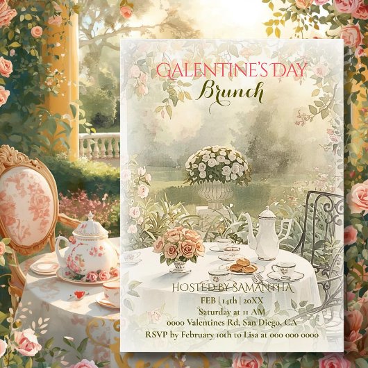 Romantic Garden Tea Galentine Brunch Soft Florals 招待状