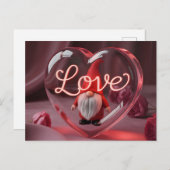 Romantic Gnome in Heart Display with Neon "Love" ポストカード (正面/裏面)