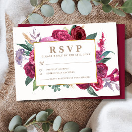 Romantic gold and Maroon Watercolor Floral Wedding 出欠カード