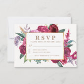 Romantic gold and Maroon Watercolor Floral Wedding 出欠カード (正面)