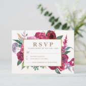 Romantic gold and Maroon Watercolor Floral Wedding 出欠カード (スタンド正面)