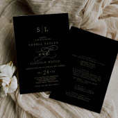 Romantic Gold Calligraphy Black All In One Wedding 招待状