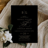 Romantic Gold Calligraphy | Black Monogram Wedding 招待状