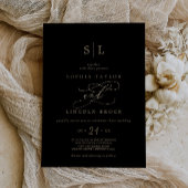 Romantic Gold Calligraphy | Black Monogram Wedding 招待状
