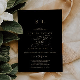 Romantic Gold Calligraphy | Black Monogram Wedding 招待状