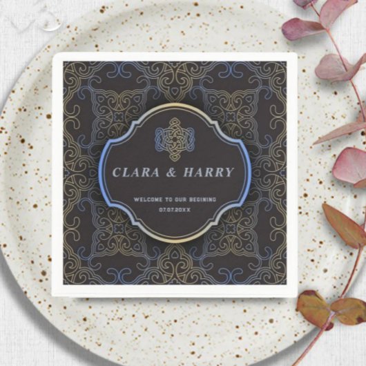  Romantic gold calligraphy flourish wedding  スタンダードカクテルナプキン