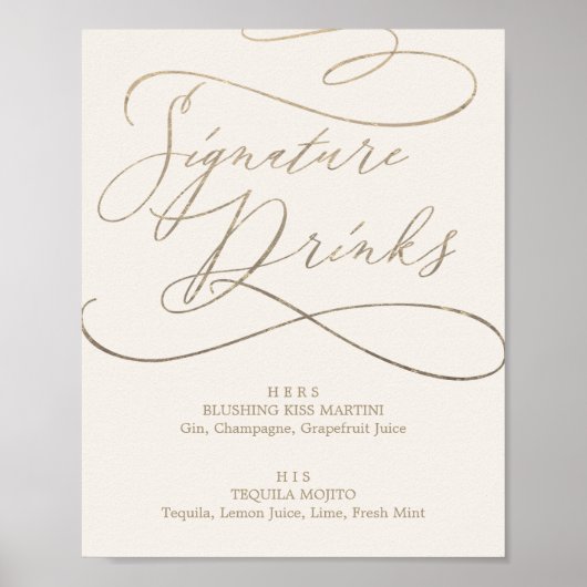 Romantic Gold Calligraphy | Ivory Signature Drinks ポスター (正面)