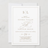 Romantic Gold Calligraphy Monogram Wedding Invitat 招待状 (正面)