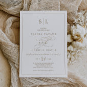 Romantic Gold Calligraphy Monogram Wedding Invitat 招待状
