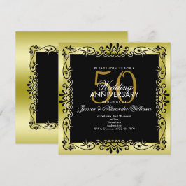 Romantic Gold Decorative Framed 50th Wedding 招待状