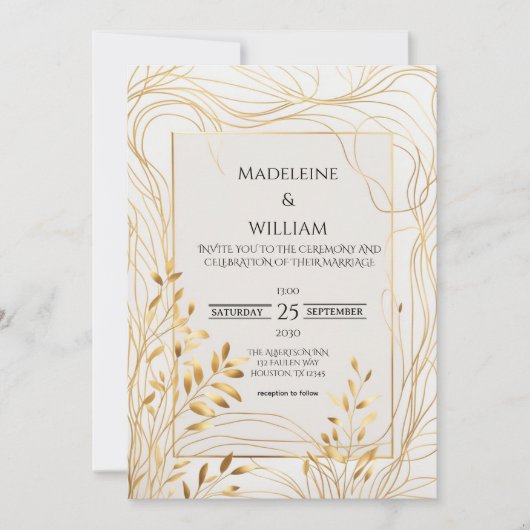 Romantic Gold & Eucalyptus Wedding Invitation 招待状 (正面)