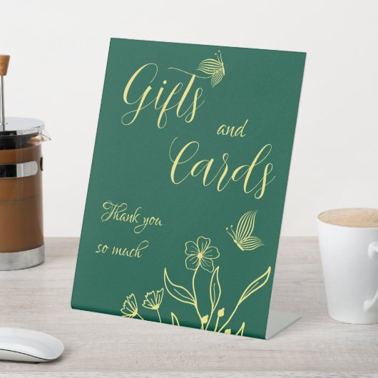Romantic gold floral emerald wedding gift & cards 台座サイン (インサイチュ)