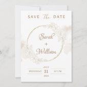 Romantic Gold Floral Rose Elegant Save The Date 招待状 (正面)