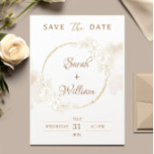 Romantic Gold Floral Rose Elegant Save The Date 招待状