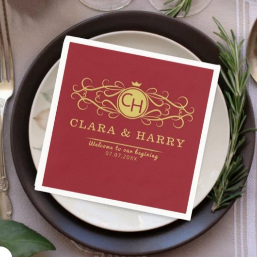 Romantic gold red elegant calligraphy wedding  スタンダードカクテルナプキン